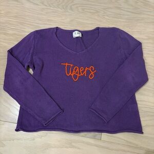 Pearls and Camo Clemson Tigers Script V-Neck Sweater Knit Women’s Size L Large